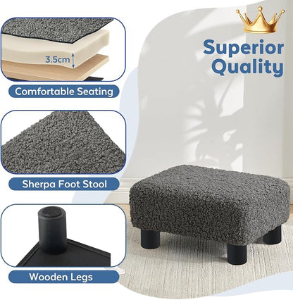 BRIAN & DANY Small Foot Stool Ottoman, Footstool with Legs, Sherpa Foot Rest for Couch, Foot Stools Small for Living Room, Bedroom and Office, Grey