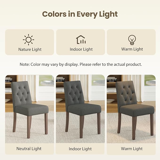 Upholstered Dining Chairs Set of 4 - Modern Parsons Kitchen & Dining Room Chair with Diamond Tufted Back, Solid Wooden Legs for Apartment, Café, Vanity