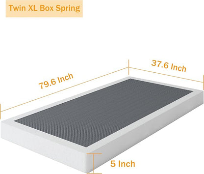 SHLAND Twin XL Box Springs Bed Base, 5 Inch Heavy Duty Metal Structure with Easy Clean Fabric Bed Cover, Non-Slip, Noise Free, Easy Assembly