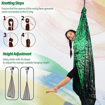 Sensory Swing for Kids & Adults Holds up to 300lbs Indoor & Outdoor Double Layer Therapy Cuddle Swing with 360° Swivel Hanger Kit for Calming, Effect for Autism, ADHD or SPD. (Crystal Green)