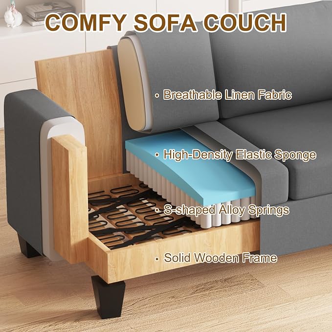 Furnimart Modern 3 Seater Couch and Loveseat Sets, Couches Set of 2 for Living Room, Deep Seat Sectional Sofa and Love Seat Set, Dark Grey