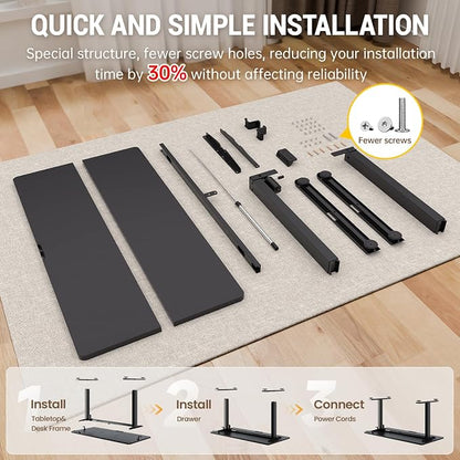 Veken 47.2" Standing Desk, Adjustable Height Office Desk with Wood Desktop, Computer Table for Home Work, Study and Gaming, Small Spaces, Modern Furniture, Black | Height Adjustable Sit Stand Up Computer Tables for Home Office, Study and Writing, Suit ...