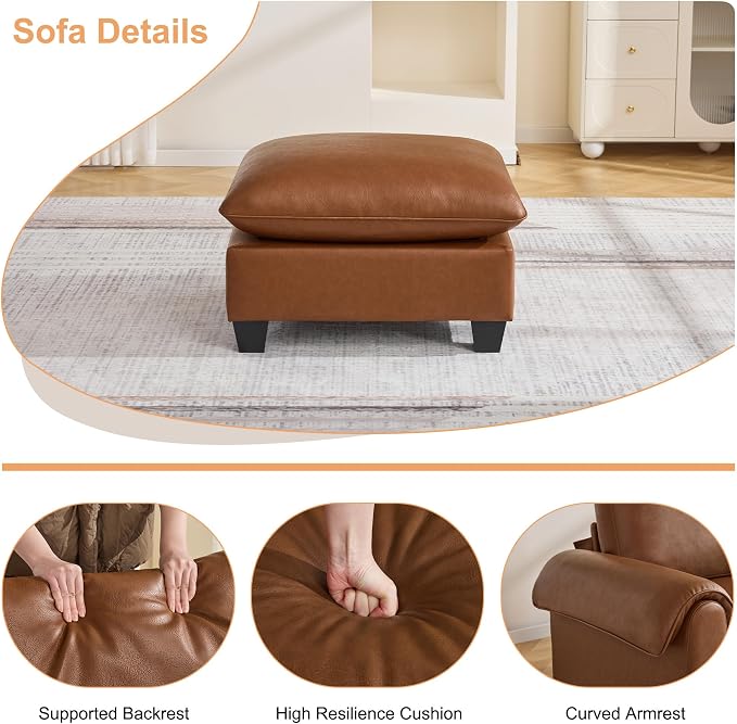 31.5" Faux Leather Large Square Ottoman, Oversized Upholstered Footrest for Living Room, Bedroom, Entryway, Brown