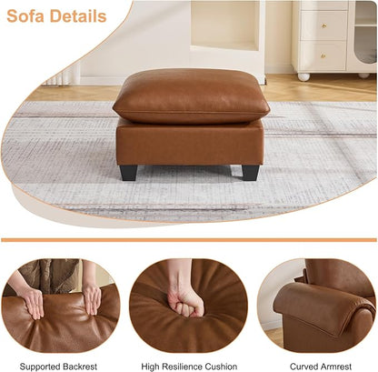 31.5" Faux Leather Large Square Ottoman, Oversized Upholstered Footrest for Living Room, Bedroom, Entryway, Brown