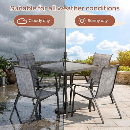 TLSUNNY Patio Dining Set 5 Pieces, All Weather Outdoor Furniture W/30"X 30" Table and 4 Stackable Textilene Chairs, Metal Table and Chairs for Lawn, Garden, Poolside, Backyard (Umbrella not Included)