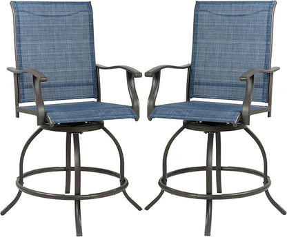 Kozyard Isabella Outdoor Swivel Bar Stools, Counter Height Patio Swivel Chairs with Textilene Seat, Outdoor Bar Height Chairs for Backyard, Bistro, Patio Bars, Navy Blue