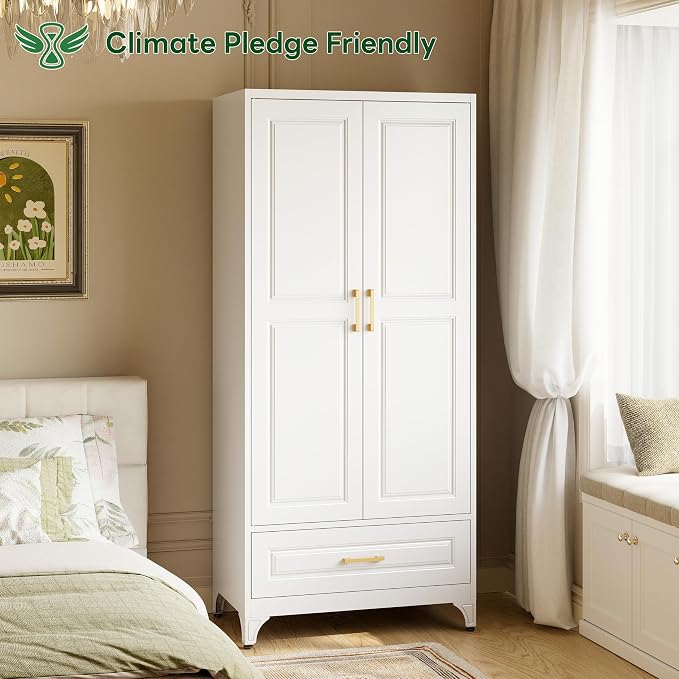 Metal Wardrobe Cabinets with Drawers,Black Armoire Wardrobe Closet with Hanging Rod,Clothes Storage Cabinet with Adjustable Shelves and Doors,Clothing Cabinet for Bedroom,Laundry Room