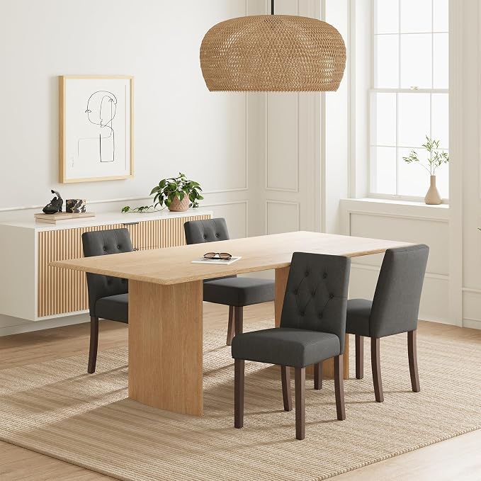 Upholstered Dining Chairs Set of 4 - Modern Parsons Kitchen & Dining Room Chair with Diamond Tufted Back, Solid Wooden Legs for Apartment, Café, Vanity