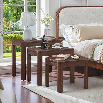 Joaxswe Farmhouse Nesting Tables Set of 3, Living Room Table Set with Rounded Corners & 4 Thickened Table Legs, Walnut