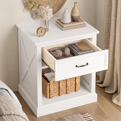 Harper & Bright Designs 4 Piece Bedroom Set, Rustic Queen Size Bedroom Furniture Sets with Storage Nightstands and 1 Dresser, Bedroom Furniture Sets with Wood Platform Bed Frame for Bedroom, White