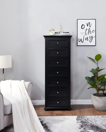 Tall Skinny Dresser for Bedroom with 7 Drawers, Black Narrow Wood Dresser | Tall Vertical Chest of Drawers Dresser for Closet Storage, Silent Glide System, Zinc Alloy Knobs, 20" W x 16.5" D x 52" H