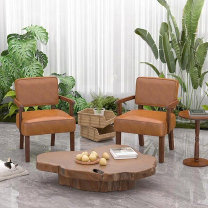 FAGAGA Accent Chairs Set of 2 with Table, PU Leather Living Room Chairs Oversize with Soft Seat and Armrests for Living Room Dinning Room Bedroom Reading Room Waiting Room