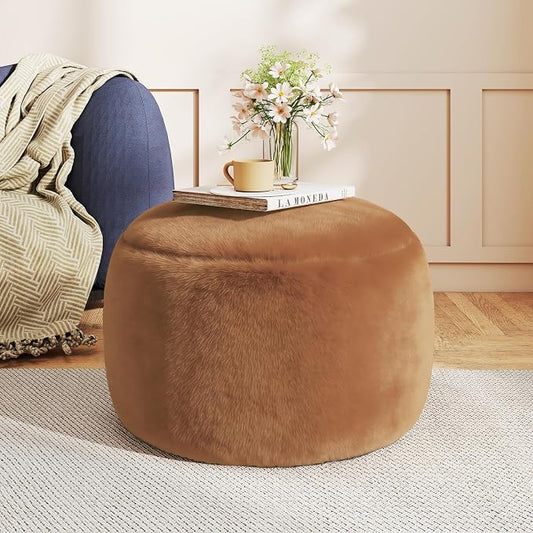 Gericco Round Stuffed Pouf Ottoman for Foot Rest, A Round Modern Foam Filled Poufs, Floor Chair for Living Room, Nursery, Dorm, A Soft Modern Foot Stool Perfect to Rest Your Feet (Orange, 20Inch)