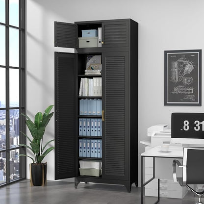 SteeLoong Kitchen Pantry Cabinet,90" Metal Storage Cabinet with Doors and 5 Adjustable Shelves,Black Tall Locker Organizer Steel Garage Cabinets for Tool,File Cabinet for Office,Kitchen,Garage,School