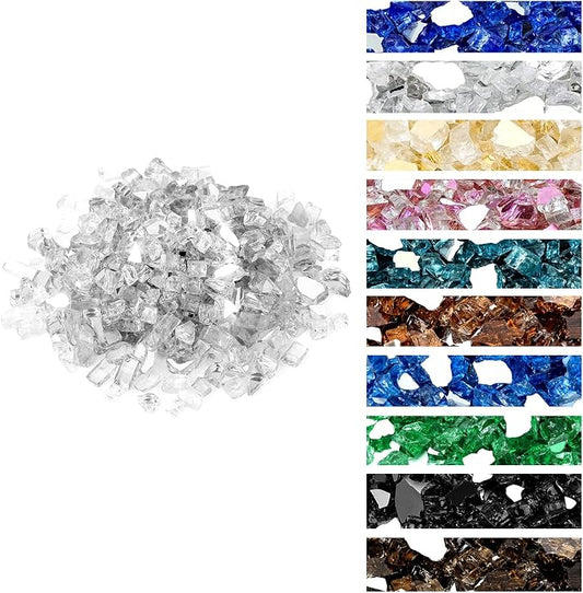Onlyfire 10 lbs Fire Glass Rocks 1/4 Inch, Reflective Tempered Glass for Propane Fire Pit & Gas Fireplace, High Luster Firepit Glass Stones for Fire Table, Platinum (Multicolor Options Available)