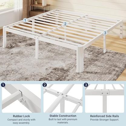 Allewie Metal King Size Bed Frame, 14 Inch 3500LBS Heavy Duty Platform Bed with Rounded Corner & Under Bed Space, No Box Spring Needed, Noise Free, Easy Assembly, White