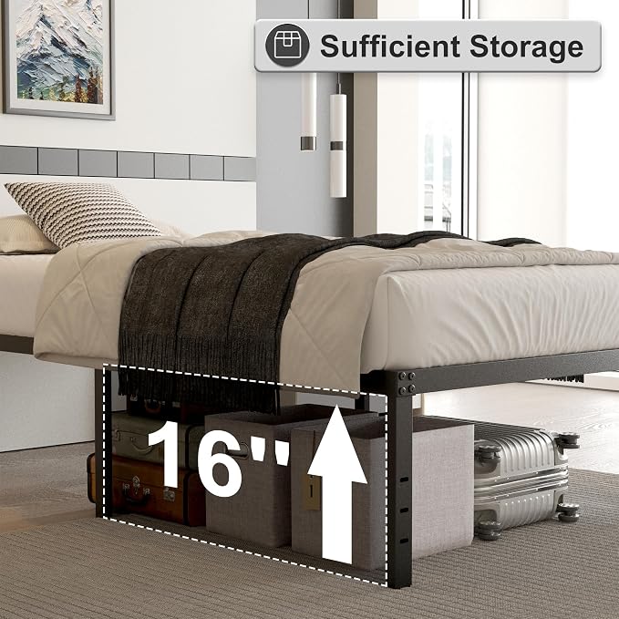 Cieemine 18 Inch Twin Bed Frames with Black Bed Cover, Metal Twin Size Bed Frame No Box Spring Needed, Heavy Duty Mattress Foundation, Easy Assembly, Noise Free