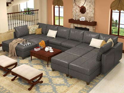 EASE MOOSE U Shaped Modular Sectional Sofa with Storage, Faux Leather Sectional Sofa Oversized Modular Sectional Couch
