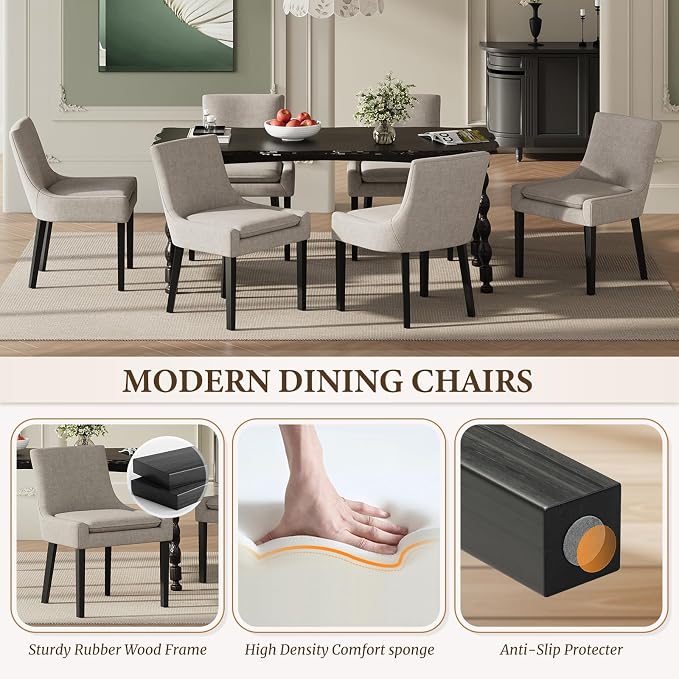 Modern Dining Room Chairs Set of 4 with Mid Back and Wood Legs, Upholstered Kitchen Chairs for Dining Room/Living Room, Camel