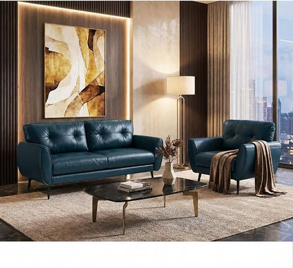 TYBOATLE Sofa Couch 61" Small Loveseat Couches for Living Room Leather Couch Mid Century Modern Tufted Mini Sofa Comfy Office 2 Seat Settee Love Seat Small Couches for Spaces Bedroom (2, Blue)
