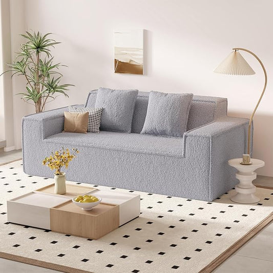 75'' Cloud Loveseat Sofa, No Assembly Required Comfy Deep Seat Couches 1 pcs for Living Room, Bedroom, Apartment(Teddy Fabric-Grey)