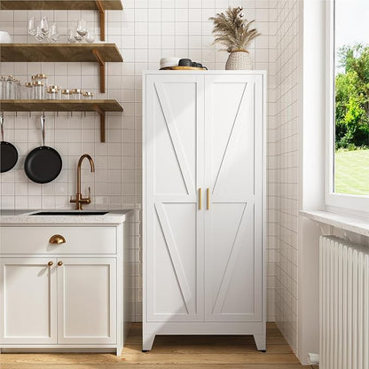 COFaR 61" Metal Pantry Cabinet with Adjustable Shelves, White Storage Cabinet with Doors and Shelves, Sturdy Freestanding Cupboard for Kitchen Pantry, Bathroom Storage, Living Room & Office