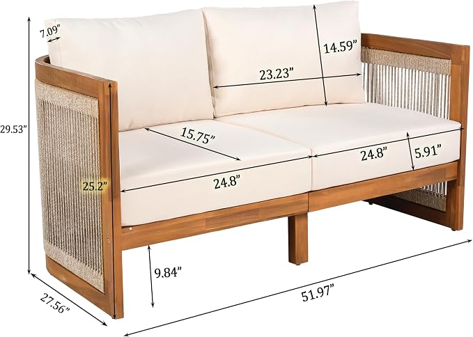 Christopher Knight Home Nesbit 8-Seater Patio Furniture Set with Removable Cushion, 8 Piece Outdoor Acacia Wood Conversation Set, Wooden Outdoor Sectional Sofa Set with Coffee Table, Beige