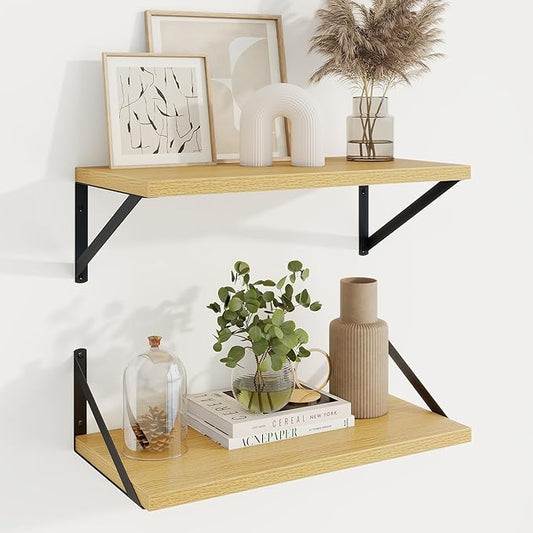 Axeman Deep Floating Shelves | 20 Inch Oak Wall Shelves Set of 2 | 10 Inch Deep Rustic Wood Shelves for Wall | 20'' W x 10''D Oak Shelves for Living Room Bathroom Kitchen