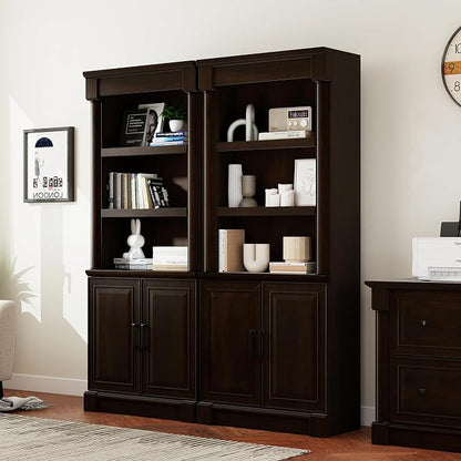 72" Roman Column Bookcase with Double Door Cabinet, 5 Tiers Tall Bookshelf Storage and Anti Tip Kit, Classic American European Modern Multi Style Design for Living Room Study Office, Dark Cherry