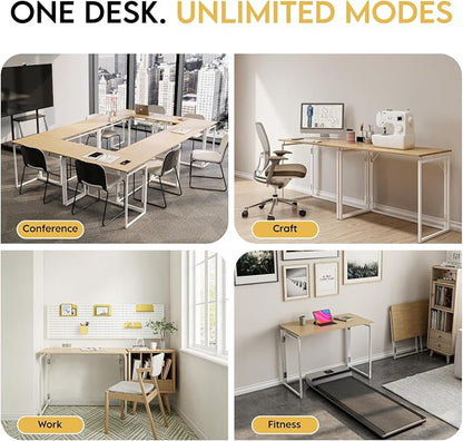 alawooder 31.5" Folding Desk: No Assembly, Wood Top for Small Spaces | Home office desk, holds 150 lbs, folds flat to 2.3 in, splash-proof wood top, sturdy metal frame