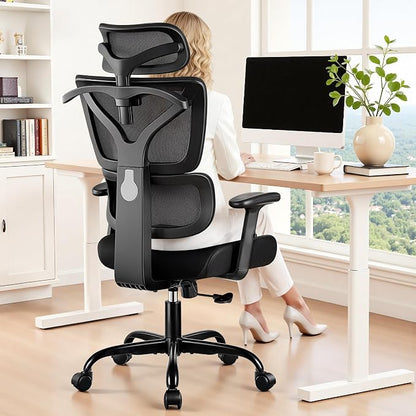 Ergonomic Office Chair High Back Desk Chair with Lumbar Support, Breathable Mesh Computer Chair with Adjustable Armrests Height, Reclining Big and Tall Gaming Chair for Home Office, (Black 2Pack