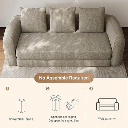 Curved Convertible Futon Sofa Bed,Modern Boneless Sleeper Couch,Curved Modern 3 Seater Cloud Couch