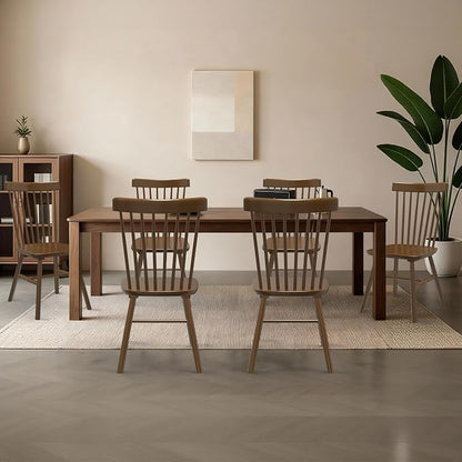 AreShark Windsor Dining Chairs, Farmhouse Wooden Dining Room Chairs, Solid Wood Kitchen Chairs with Spindle Back Set of 2, Walnut