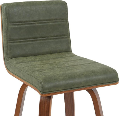 Vienna Modern Swivel Bar Height Stool with Vintage Green Upholstered Seat and Walnut Finished Wood Frame Set of 4