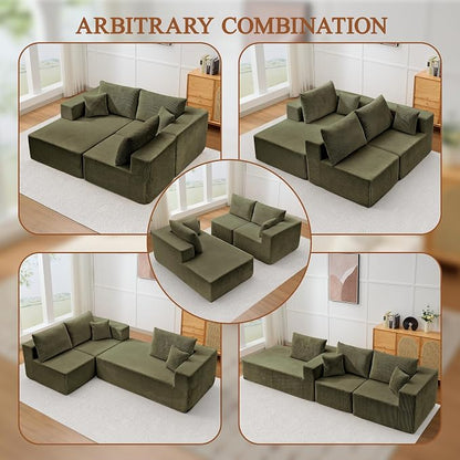 Modular Sectional Sofa for Living Room, 108" Cloud Couch Sectional with L-Shape Chaise, Modern Upholstered Corduroy Boneless Couch with Memory Foam Deep Seat, No Assembly Required (Green)