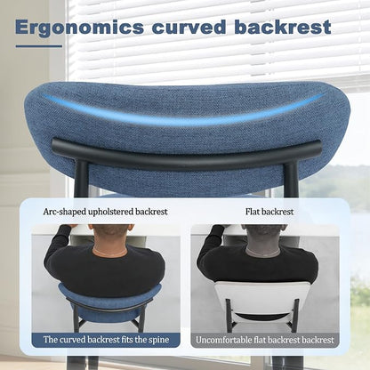 FREKEN Modern Upholstered Dining Chairs Set of 6, Mid-Century Metal Frame Linen Fabric Side Chair for Kitchen Dining Room, 350lbs Capacity, Blue