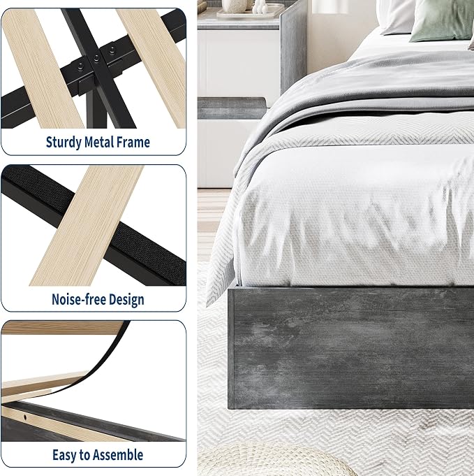 GarveeHome King Size Wood Platform Bed Frame,Wooden Bed Frame Without Headboard, Wood Slat Support,No Box Spring Needed, Easy Assembly