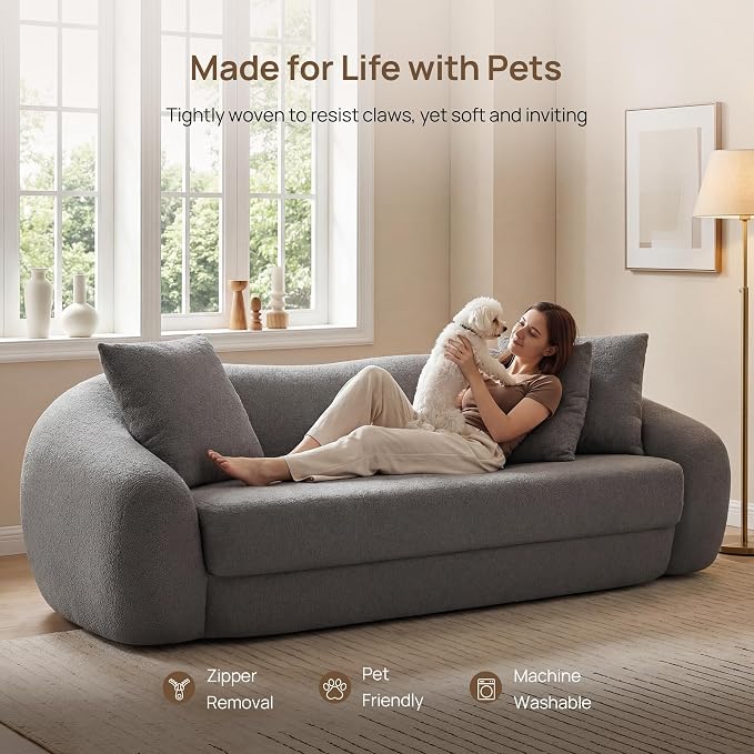 SICOTAS 90.6" Curved Convertible Sofa Couch Bed for Living Room Futon Cloud Boneless Sleeper Sofa Pull Out Floor Couch with Deep Seat 3 Seater Foam Bed No Assembly for Bedroom Apartment, Dark Grey