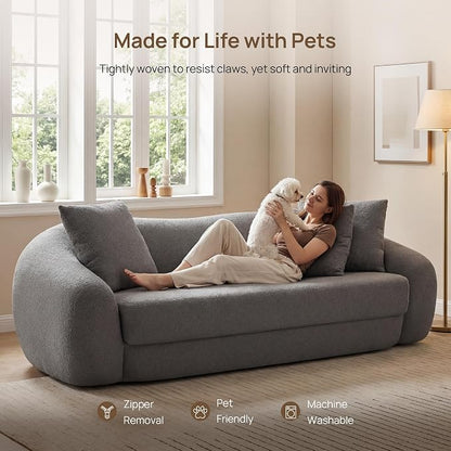SICOTAS 90.6" Curved Convertible Sofa Couch Bed for Living Room Futon Cloud Boneless Sleeper Sofa Pull Out Floor Couch with Deep Seat 3 Seater Foam Bed No Assembly for Bedroom Apartment, Dark Grey