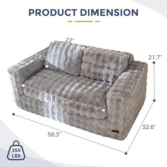 MAXYOYO Loveseat Sofa for Living Room, Small Sofa Couch Tufted Boneless Couch, Comfy Bean Bag Chair for Small Space Bedroom Apartment, No Assembly Needed, Grey