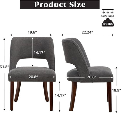 Dining Chairs Set of 2,Modern Dining Room Chairs with Thick Cushions,Upholstered Linen Fabric Kitchen Chairs for Kitchen Dining Room Darkgrey