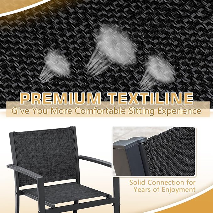 Greesum 4 Pieces Patio Furniture Set Outdoor Conversation Textilene Fabric Chairs for Lawn, Garden, Balcony, Poolside with A Glass Coffee Table, Black