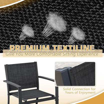 Greesum 4 Pieces Patio Furniture Set Outdoor Conversation Textilene Fabric Chairs for Lawn, Garden, Balcony, Poolside with A Glass Coffee Table, Black
