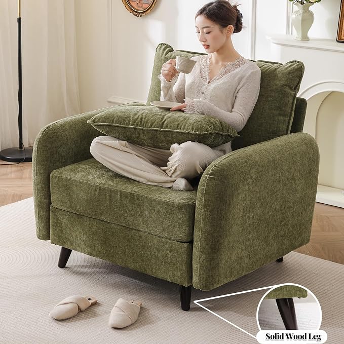 Rexulqo Oversized Accent Chair with All Seats Storage,Comfy Living Room Chairs with 2 Throw Pillow,Upholstered Mid-Century Armchair,24.5'' Deep Seat,Reading Chair for Bedroom,Office,Chenille,Green