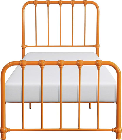 Lexicon Twin Metal Bed Frame, Platform Bed with Strong Metal Slat Support Under Bed Storage, Twin Bed Frame with Headboard, No Box Spring Needed, Easy Assembly, Twin, Orange