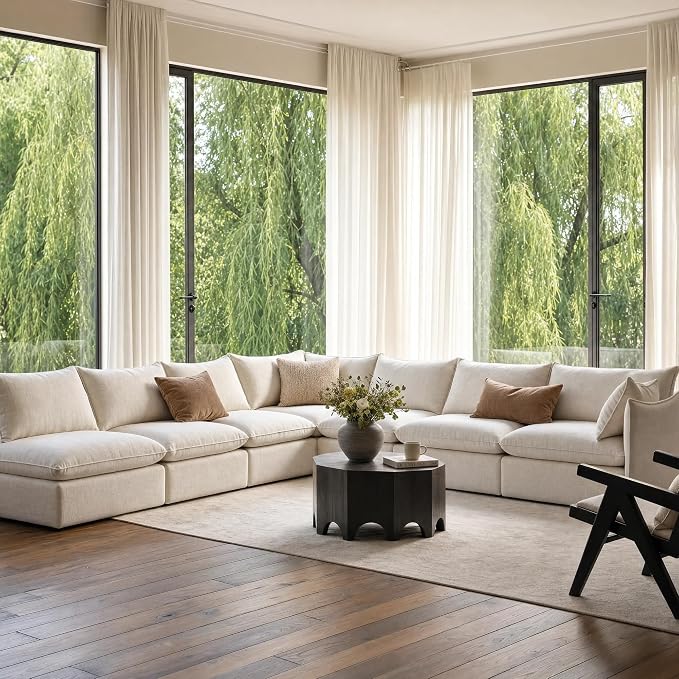 Cloud Modular Corner Sectional, Oversized Deep Seat Comfort, Linen Blend | Fully Removable Washable Covers, Memory Foam Seat Cushions, Premium Fabric