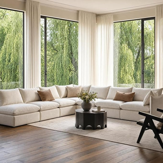 Cloud Modular Corner Sectional, Oversized Deep Seat Comfort, Linen Blend | Fully Removable Washable Covers, Memory Foam Seat Cushions, Premium Fabric