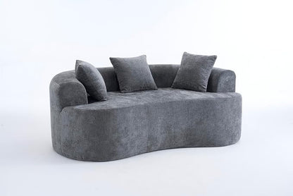 79" Curved Loveseat Sofa in a Box for Living Room, Modern Boneless Loveseat Couch Chenille Deep Seat Cloud Floor Couch with 3 Throw Pillows for Small Spaces, No Assembly Needed | Breathable material
