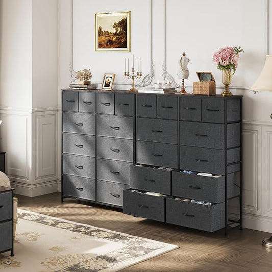 WLIVE Tall Dresser for Bedroom with 12 Drawers, Chests of Drawers, Fabric Dressers for Closet, Living Room, Storage Dresser Organizer with Wood Top, Steel Frame, Dark Grey
