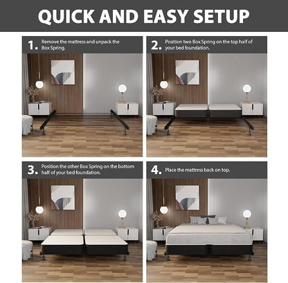 Greaton, Box Spring Bed Base King Size, 4-Inch Wood Mattress Foundation – Amish Made in USA – Quiet Noise Free, 4-Pieces Under Mattress-Support BoxSpring, Fully Assembled, Gray
